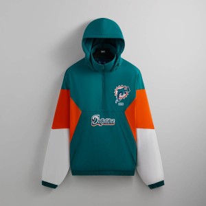 Green / Orange / White Men Kith and '47 for the NFL: Dolphins Quarter Zip Anorak With Hood Jackets | 4395-JYKMT