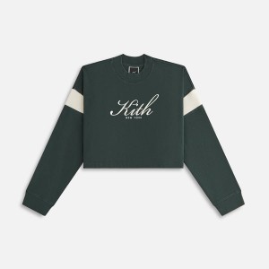 Green / White Women Kith Jasper Script Long Sleeve T-Shirt | 5793-KCWXY