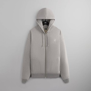 Grey Men Kith Suede Fleece Nelson Full Zip Hoodie Sweatshirts | 9187-WCLBK