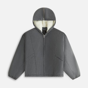 Grey Women Kith Nylas Microsuede Zip Hooded Bomber Jackets | 2019-NJPAR
