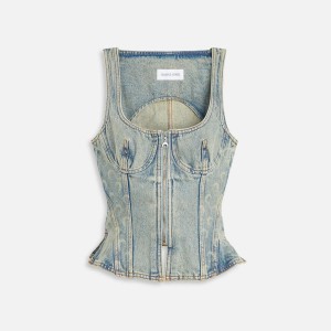 Light Beige Women Kith Marine Serre Moon Laser Denim Bustier Top Shirts | 2089-KIDSZ