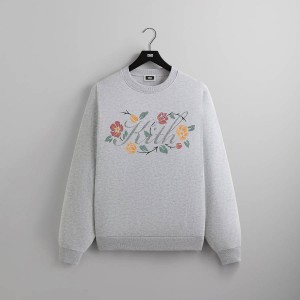 Light Grey Men Kith Floral Script Nelson Crewneck Sweatshirts | 0264-IZTLH