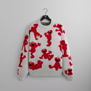 Light Grey Men Kith for Sesame Street Elmo Intarsia Crewneck Sweater Sweatshirts | 0654-BCJWR