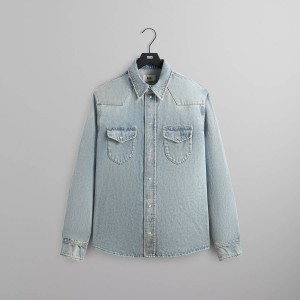 Light Indigo Men Kith Webster Denim Shirts | 7189-XQIYE