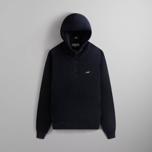 Navy Men Kith Bonded Waffle Coleman Quarter Zip Hoodie Sweatshirts | 4380-EWZRN
