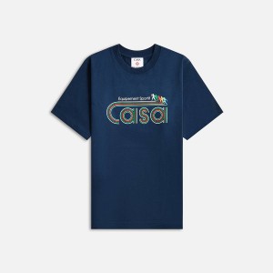 Navy Men Kith Casablanca Equipmenet Sportif Screen Printed Shirts | 3786-CBKIH