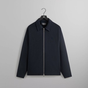 Navy Men Kith Double Weave Full Zip Coaches Jackets | 6847-VWKGR