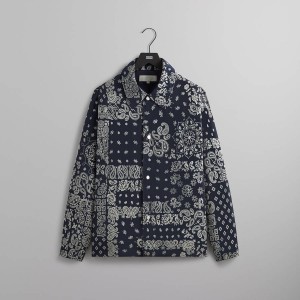 Navy Men Kith Flocked Deconstructed Bandana Coaches Jackets | 0745-WRCZQ