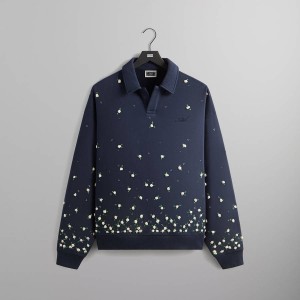 Navy Men Kith Floral Ombre Nelson Collared Pullover Sweatshirts | 8391-JQAGT
