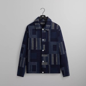 Navy Men Kith Geometric Knit Coaches Jackets | 4290-VWGSP