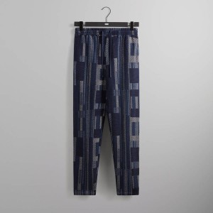 Navy Men Kith Geometric Knit Elmhurst Pants | 7849-GLVIN