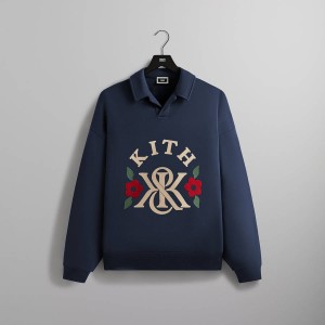 Navy Men Kith KandK Applique Nelson Collared Rugby Shirts | 1328-RAHXU