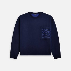 Navy Men Kith Loewe Anagram Pocket Sweater Sweatshirts | 4750-LCTMF