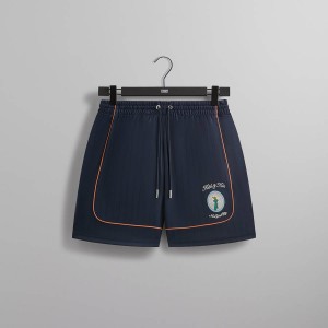 Navy Men Kith New York Wesley Soccer Shorts | 2148-IJDVP