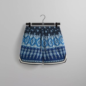 Navy Men Kith Printed Mesh Curtis Shorts | 2603-PXHAM