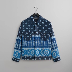 Navy Men Kith Puffed Jase Satin Trucker Jackets | 4029-ECQKG