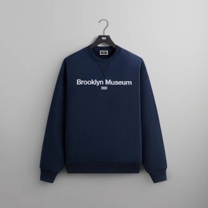 Navy Men Kith for the Brooklyn Museum Nelson Crewneck Sweatshirts | 7124-XQSRO
