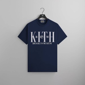 Navy Men Kith for the Brooklyn Museum Serif T-Shirt | 9325-OXYRV