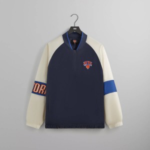 Navy Men Kith for the New York Knicks Nylon Quarter Zip Sweatshirts | 3829-PVUNO