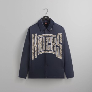Navy Men Kith for the New York Knicks Snap Front Coaches Jackets | 3594-ULXDP