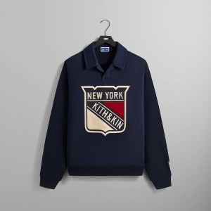Navy Men Kith for the New York Rangers Shield Vintage Nelson Rugby Shirts | 1648-CSQTB