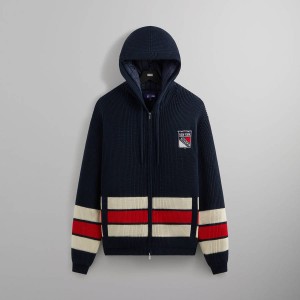 Navy Men Kith for the New York Rangers Sierra Knit Bomber Jackets | 5246-FRCMB
