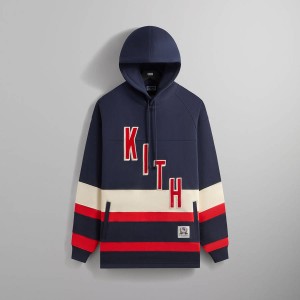 Navy Men Kith for the New York Rangers Skewed Delk Hoodie | 0471-OEGDW