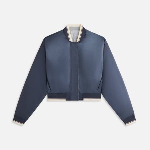 Navy Women Kith Landry Cropped Satin Bomber Jackets | 6093-OTESK