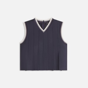 Navy Women Kith Tenley Pleated Tank Shirts | 4759-PIUZX