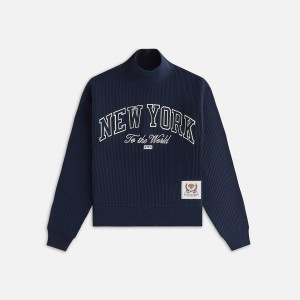 Navy Women Kith for the New York Knicks Striped Interlock Turtleneck Shirts | 5082-FYJKO
