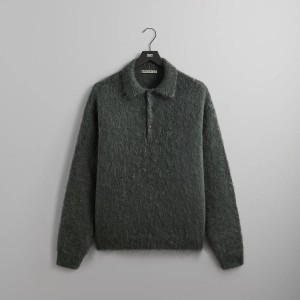 Olive Men Kith 101 for Auralee Brushed Super Mohair Knit Polo Shirts | 9462-JIWUD