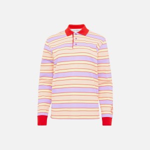 Pink Women Kith JW Anderson Striped Contrast Trim Long Sleeve Polo Top Shirts | 1374-IHOXD