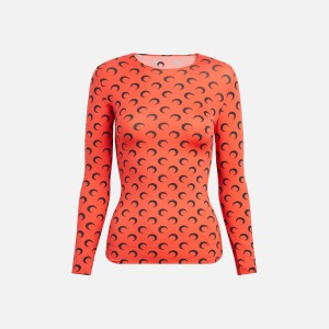 Red Women Kith Marine Serre Recycled Moon Jersey Crewneck Top Shirts | 6498-IBTEG