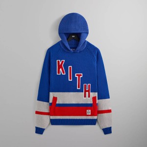 Red / Blue / White Men Kith for the New York Rangers Hooded Delk Sweater Sweatshirts | 5134-UXRAQ