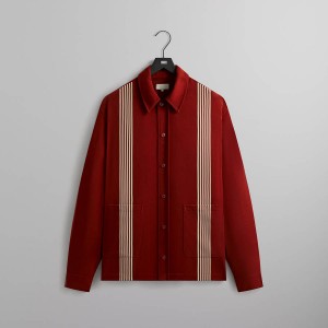 Red / White Men Kith Sueded Sateen Boxy Collared Overshirt Jackets | 3470-CATFN