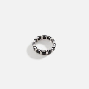 Silver Men Kith Tom Wood Cushion Band Black Onyx M 925 Sterling Silver Jewelry | 2915-PABSR