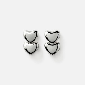 Silver Women Kith Annika Inez Dual Voluptuous Heart Earrings Jewelry | 8617-MCUYD