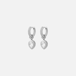 Silver Women Kith Luv AJ The Pear Double Bezel Charm Huggies Jewelry | 5732-CBZDJ