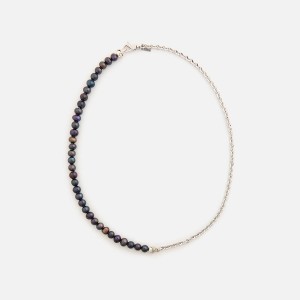 Silver / Black Men Kith Emanuele Bicocchi Half Chain and Black Pearls Necklace (Small) Jewelry | 7432-UYZKW