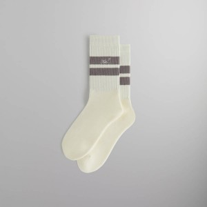 White Men Kith Double Stripe Script Embroidered Cotton Crew Socks | 5687-DPLJF