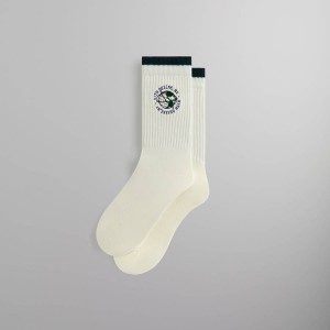 White Men Kith Embroidered Globe Crew Socks | 5369-KMYLG