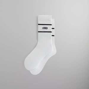White Men Kith Embroidered Logo Striped Crew Socks | 8592-IOTND