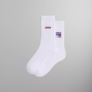 White Men Kith for the New York Rangers Puck Logo Crew Socks | 6870-OTLPM