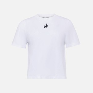 White Women Kith JW Anderson Anchor Embroidery Paneled Cropped Shirts | 1825-JLEIW