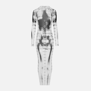 White Women Kith Jean Paul Gaultier Mesh Crew Neck Long Dress | 8709-YOEGN