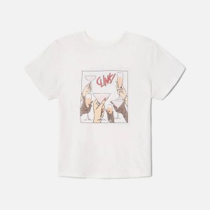 White Women Kith ReDone Cheers Crewneck Graphic T-Shirt | 3691-YINCS