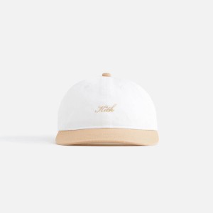 White / Beige Kids' Kith Script Greenwich Cap Headwear | 7290-NSJMA