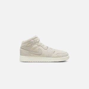 White / Light Brown Kids' Kith Jordan GS Air Jordan 1 Mid SE Craft Sneakers | 3627-QWUYV
