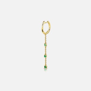 Yellow Gold Women Kith Isa Grutman Huggie With Emerald Chain Drop Jewelry | 4186-HRXKS