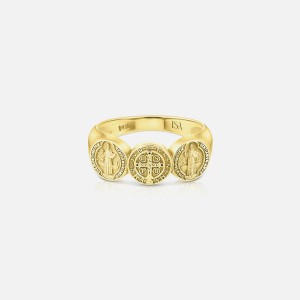 Yellow Gold Women Kith Isa Grutman Saint Benedict Coin Ring Jewelry | 8249-MSFDP